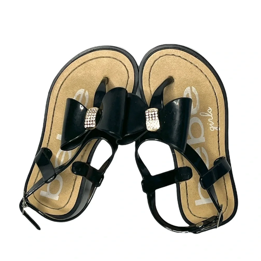 bebe‎ Toddler Girls Vegan Sandals With Bow And Rhinestones 9/10 Black